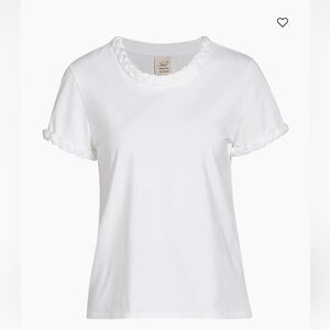 Cinq à Sept Cream Short Sleeve Top with Braided Accent